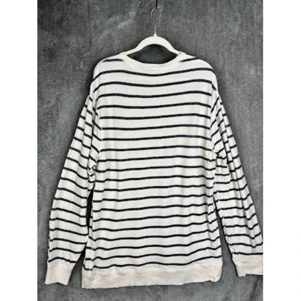 GAP Striped Crewneck Sweatshirt Long Sleeve Cream Navy Blue Size XXL 100% Cotton